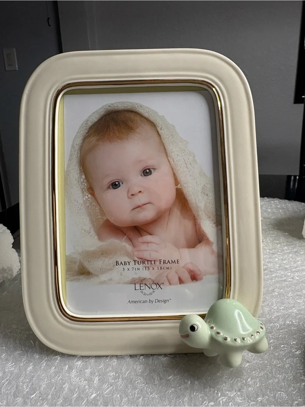 Lenox porcelain baby green turtle piggy bank and frame set